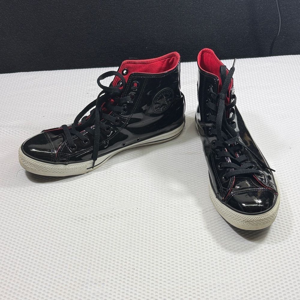 Converse Patent Leather Black and Red High-Top Sneakers Mens 10 Womens 12 Unisex